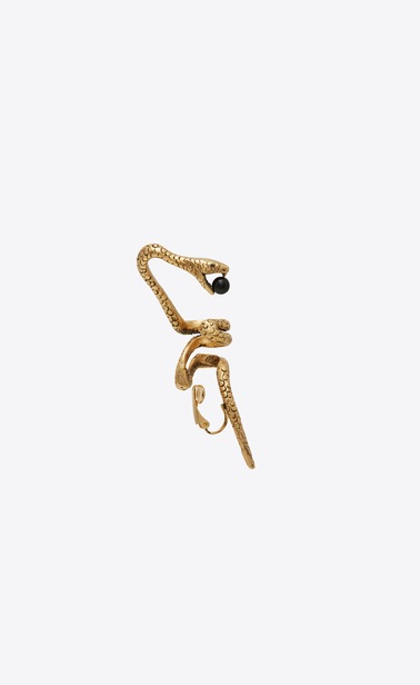 Bijou d'oreille SERPENT en métal doré et perle de verre noire